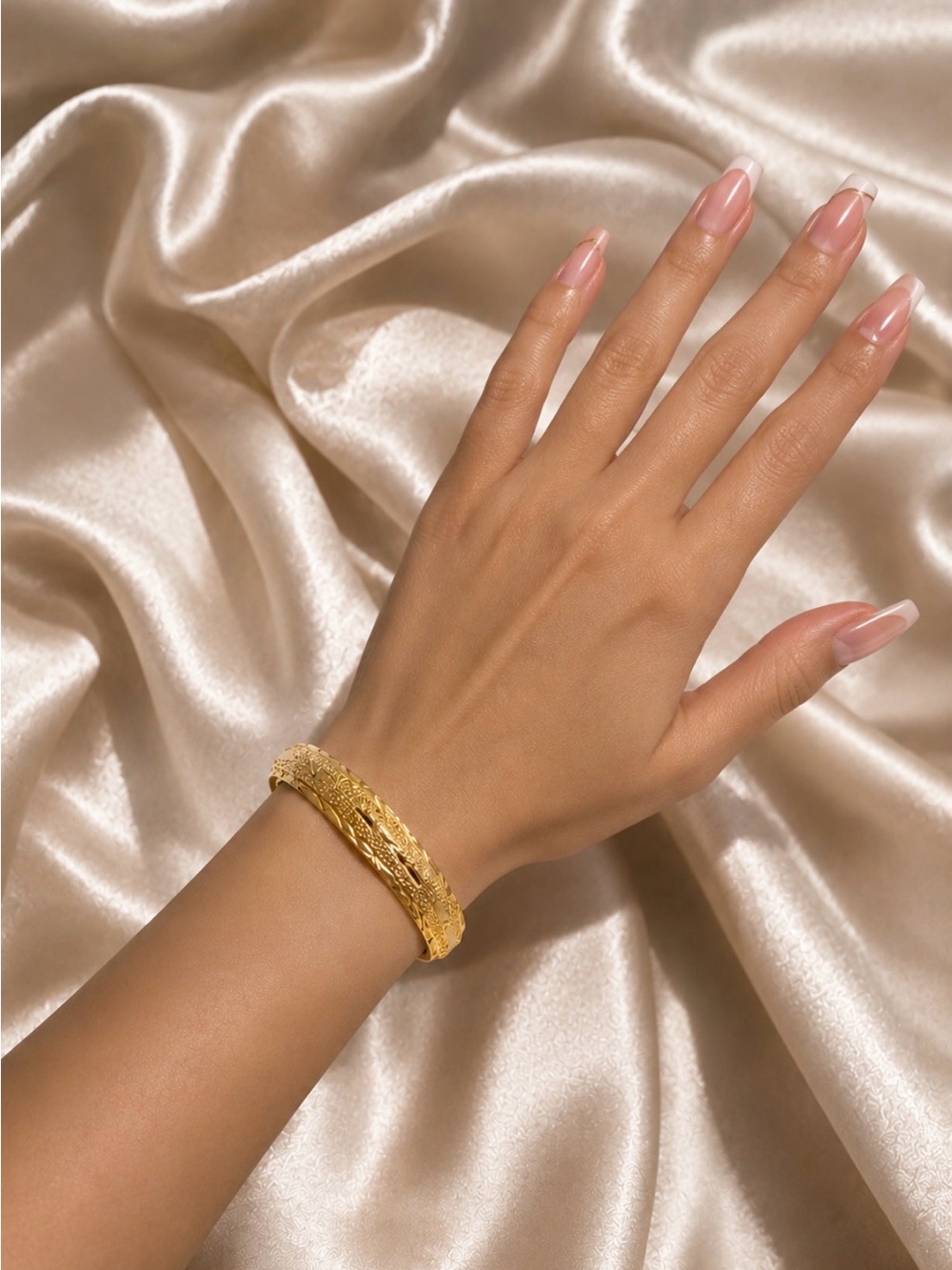 Gold Textured Hinged Bangle Bracelet  24 k gold plated bracelet